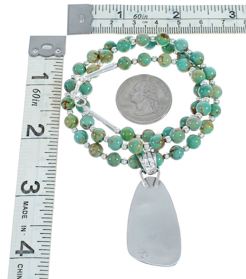 Sterling Silver Turquoise Pendant Bead Native American Necklace Set JX124551